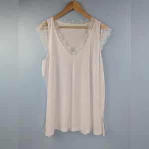 Women's White Tank Laced V Neck XL Extra Large
